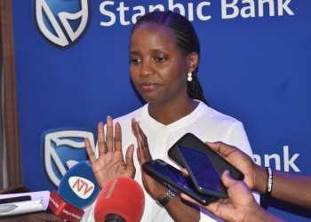 Anne Juuko, the Stanbic Bank Chief Executive speaks to reporters (PHOTO/UG Standard)